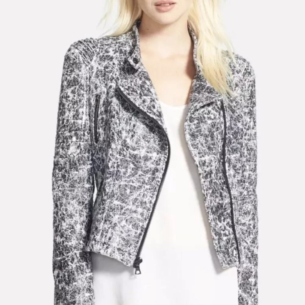 Sam Edelman Gray silver crackle tweed moto jacket